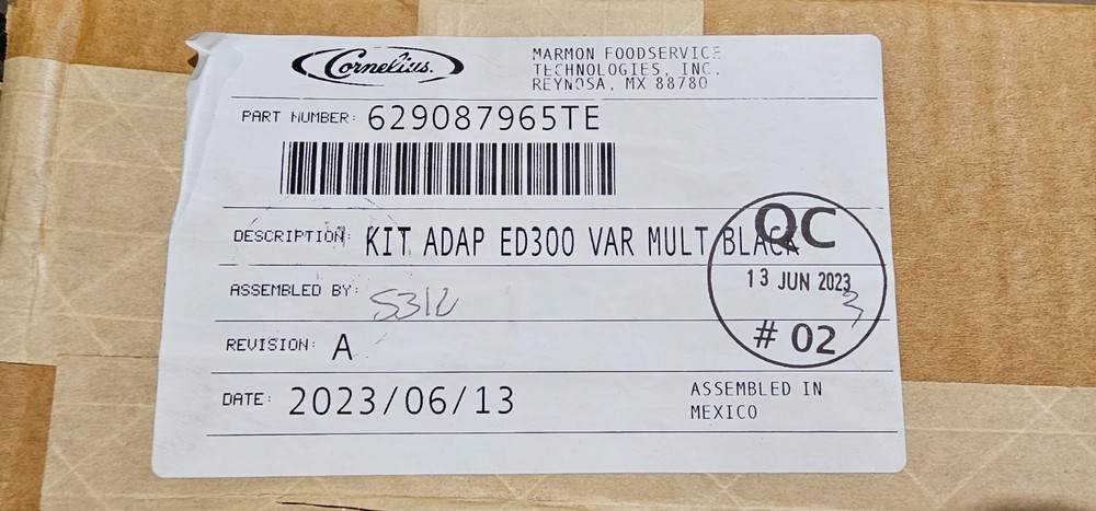 Cornelius Ice Machine Adapter Kit ED300 Var Black 629087965TE