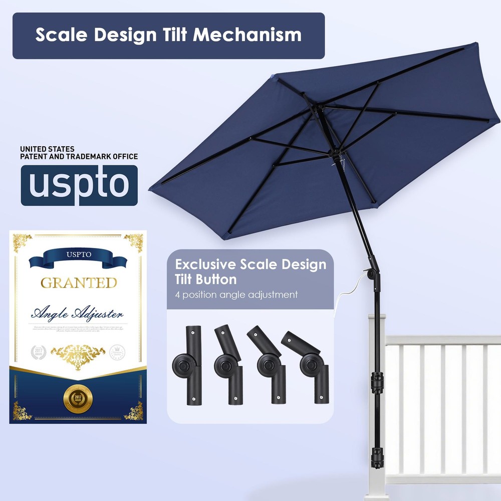 Yescom 7.5ft Deck Umbrella with Base Side Mount Kit Post Holder for Outdoor Rail