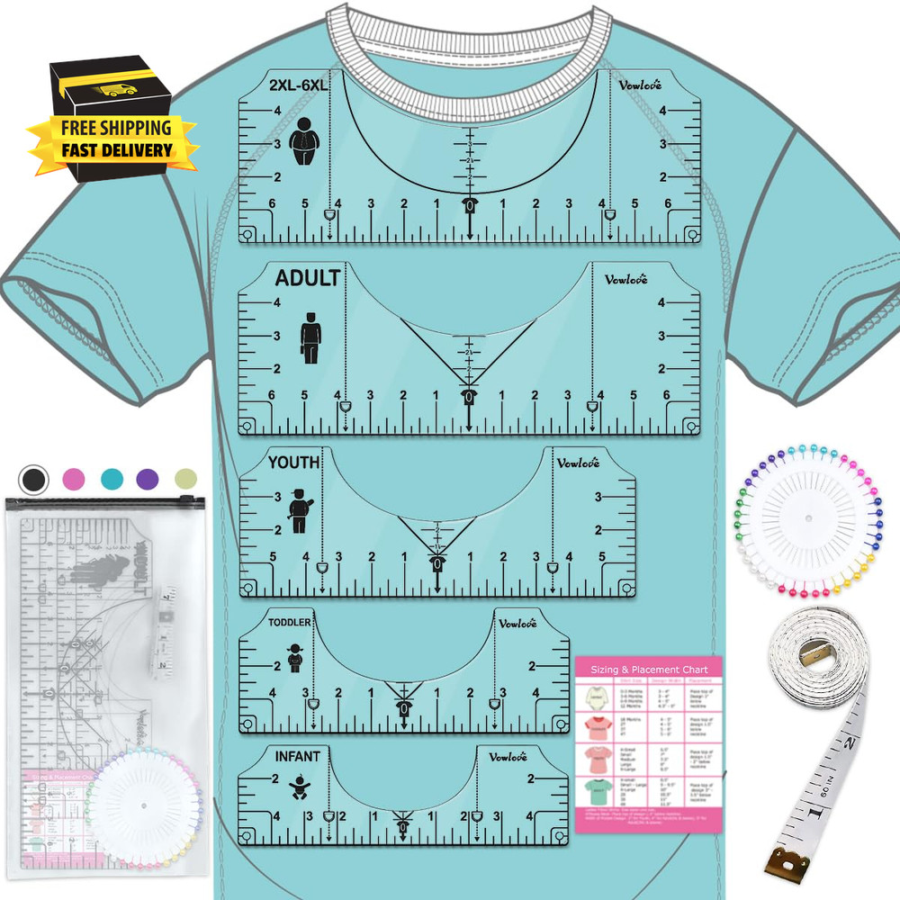 T-Shirt Ruler for Precise Alignment, Center & Left Chest Placement Tool for Shir