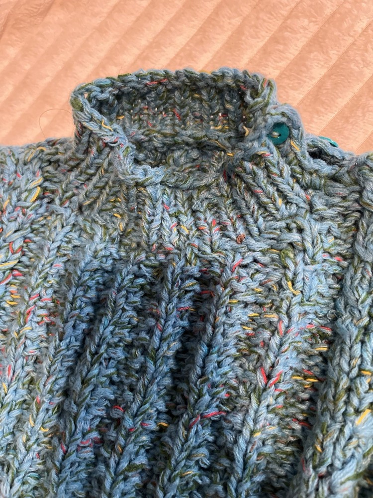 Cable Knit Turtleneck Sweater Teal Blue