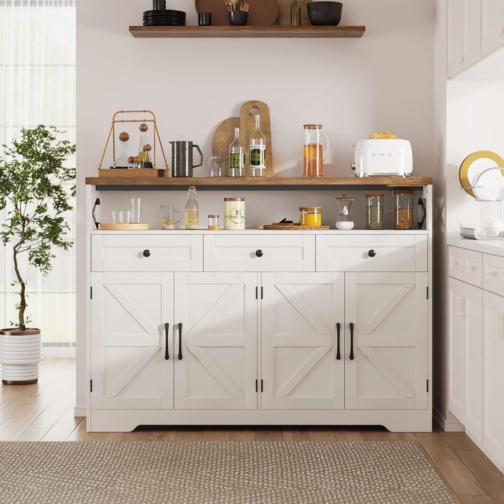 51" Farmhouse Buffet Sideboard Cabinet with Storage, White Kitchen Storage Pa...