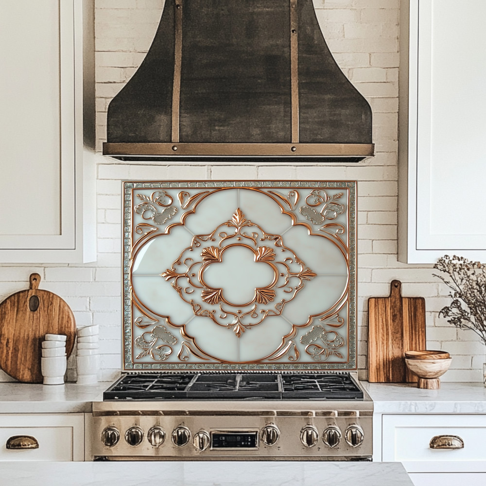 Glass Backsplash, Pattern Tile Look One Piece Tempered Glass Kitchen Splashback