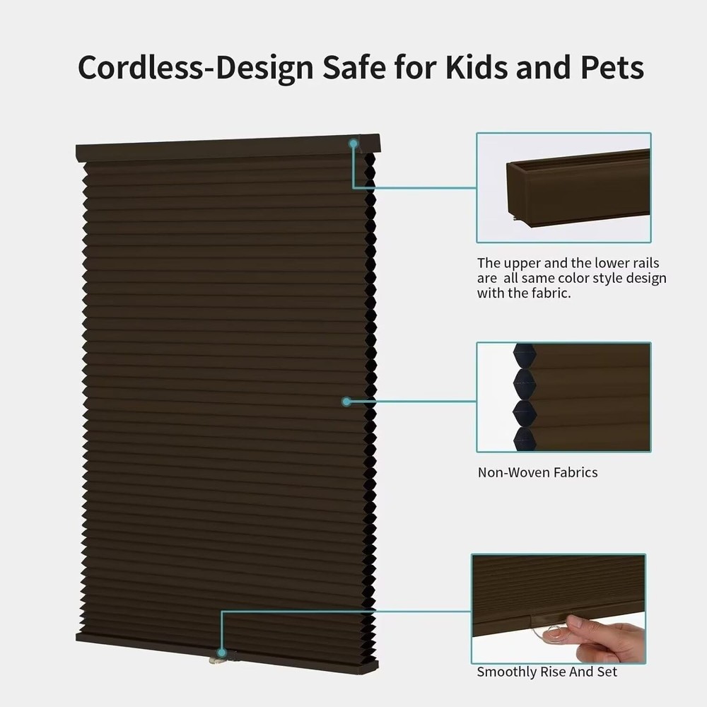 Cordless Blackout Window Blinds & Shades Pull Down Room Darkening Window Shad...