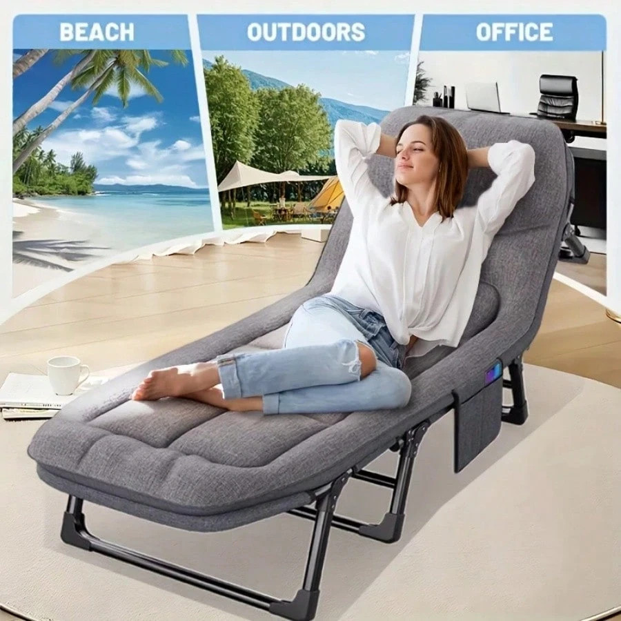 Heavy Duty Folding Bed with Adjustable Headrest for Camping/Outdoor