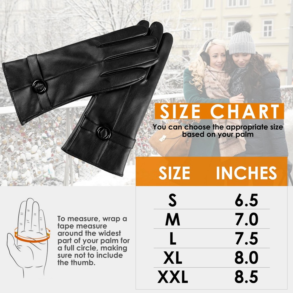 Dsane Womens Winter Leather Gloves Touchscreen Texting Warm Medium, Black