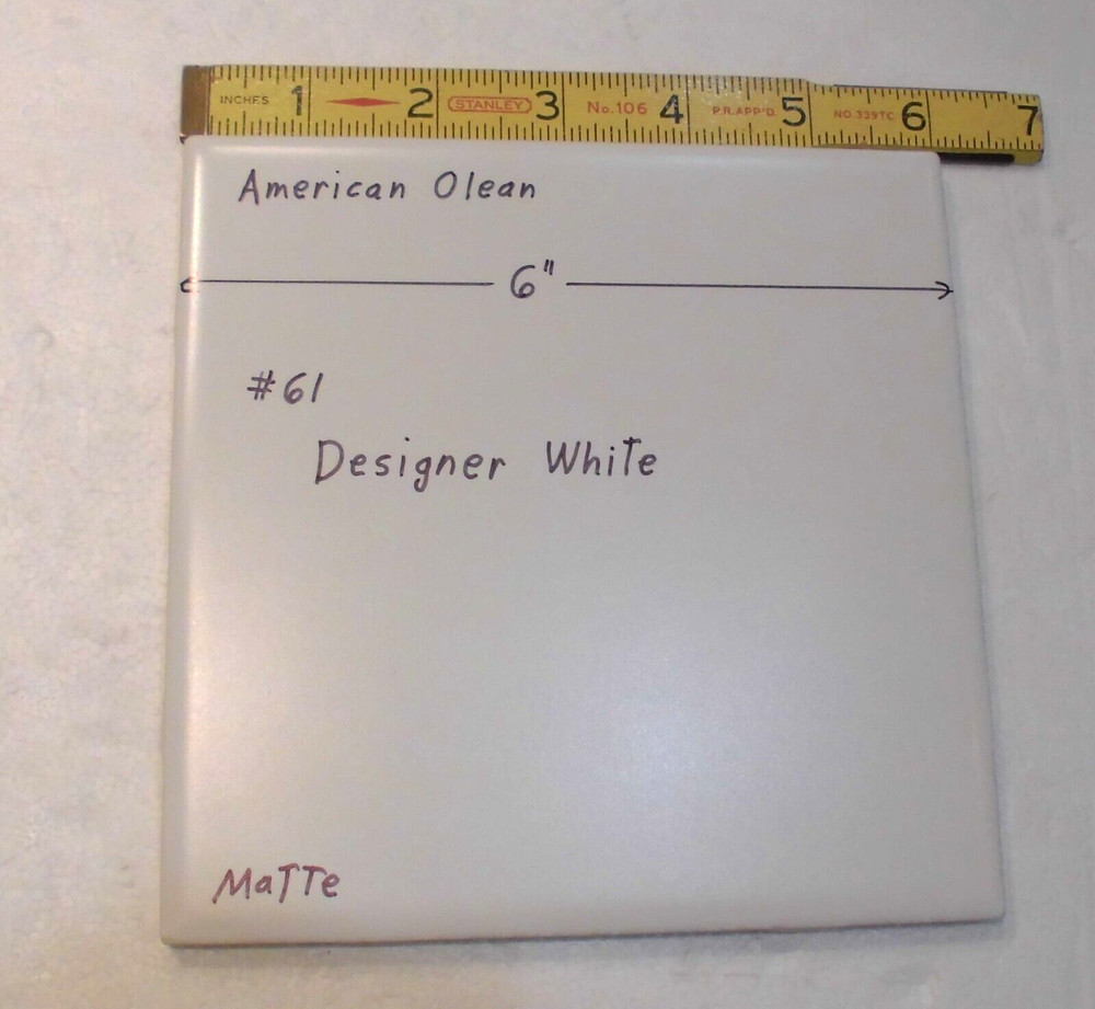 1 pc. *Matte Designer White* #61 by American Olean 6" X 6" Ceramic Tile: NEW