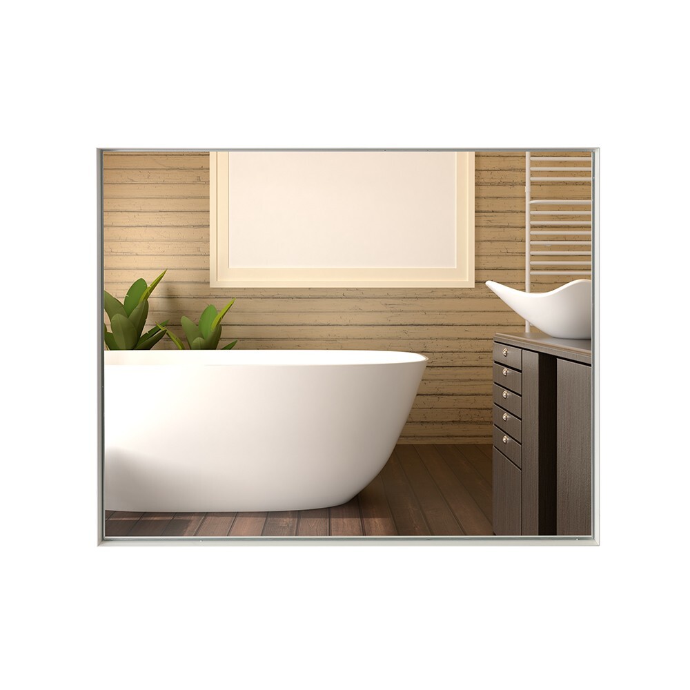 40x30 Inch Glossy White Rectangular Wall-Mounted Bathroom Mirror with Beveled