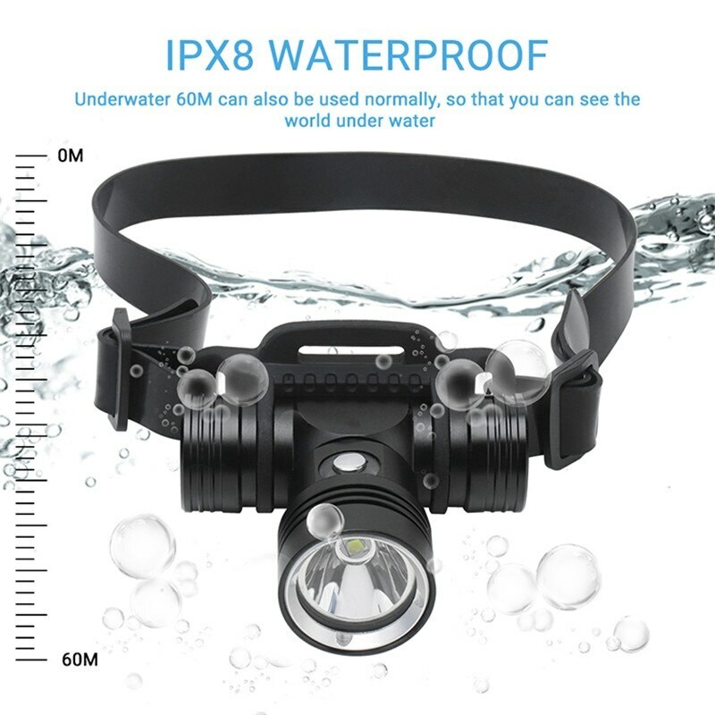LED Diving Headlamp Underwater Headlight Scuba Head Flashlight Torch IPX8