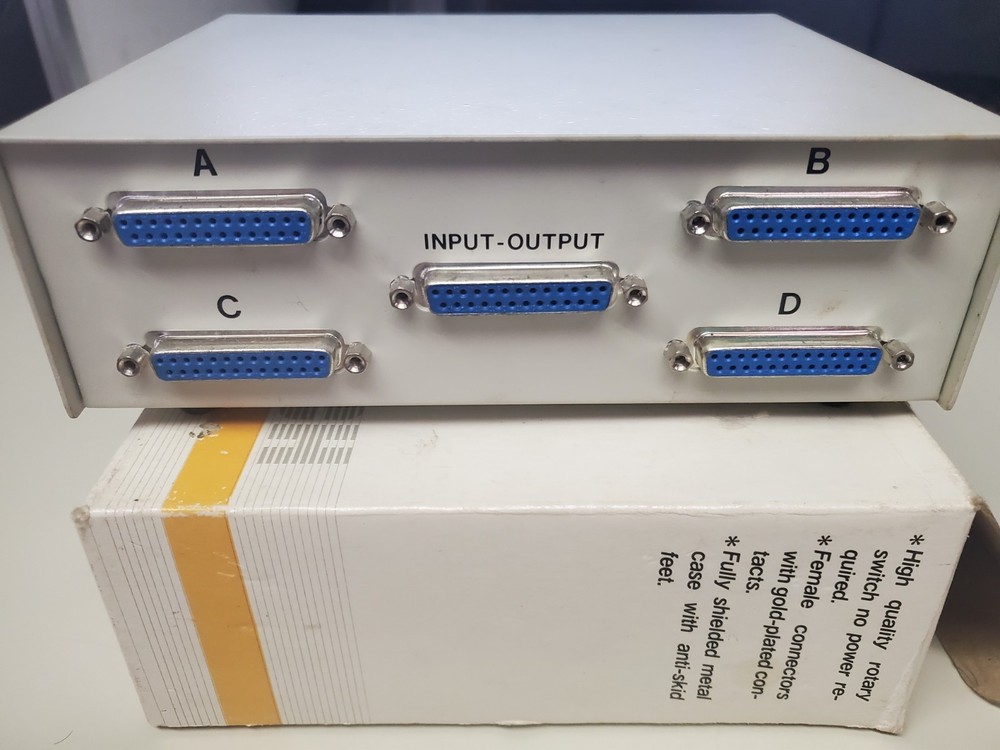 Data Transfer A-B-C-D Switch Box with 25Pin Input Output Connector No Power Cord