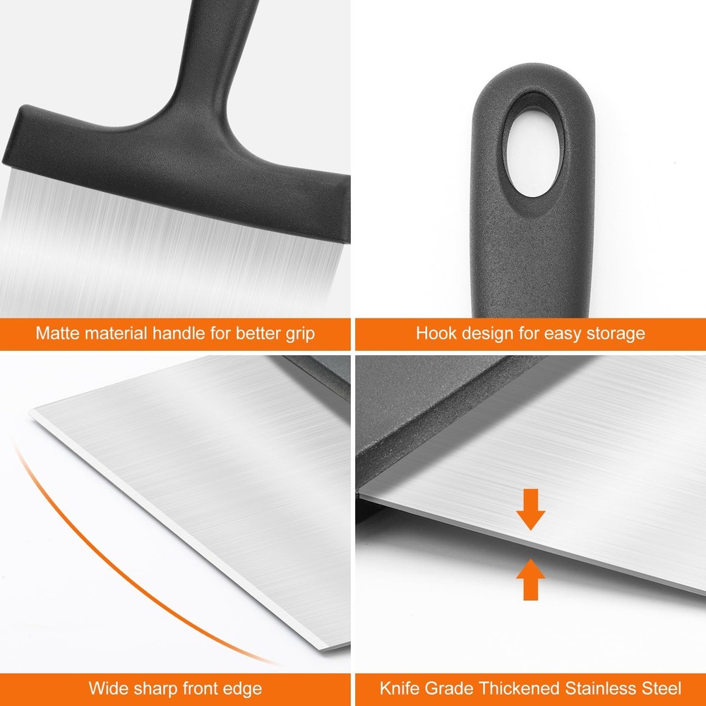 Griddle Scraper, Stainless Steel Flat Top Grill Scraper 5" Handle Unique Design