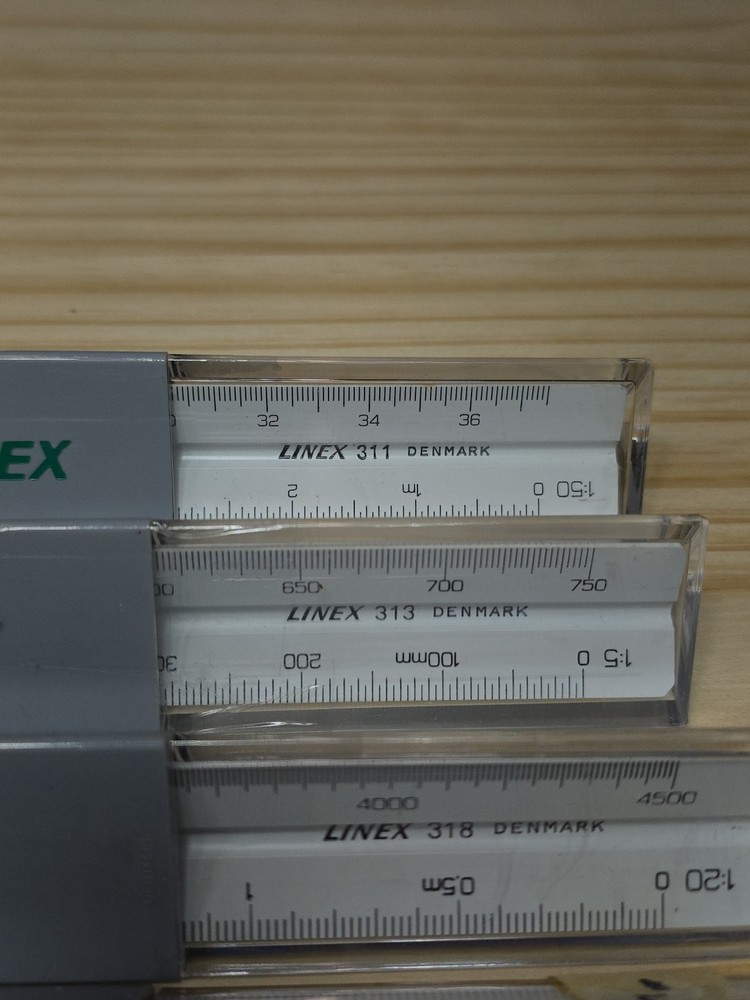Linex Triangular Graphics Engineering Drawing ruler Lot Of 6 & case Free Shippin