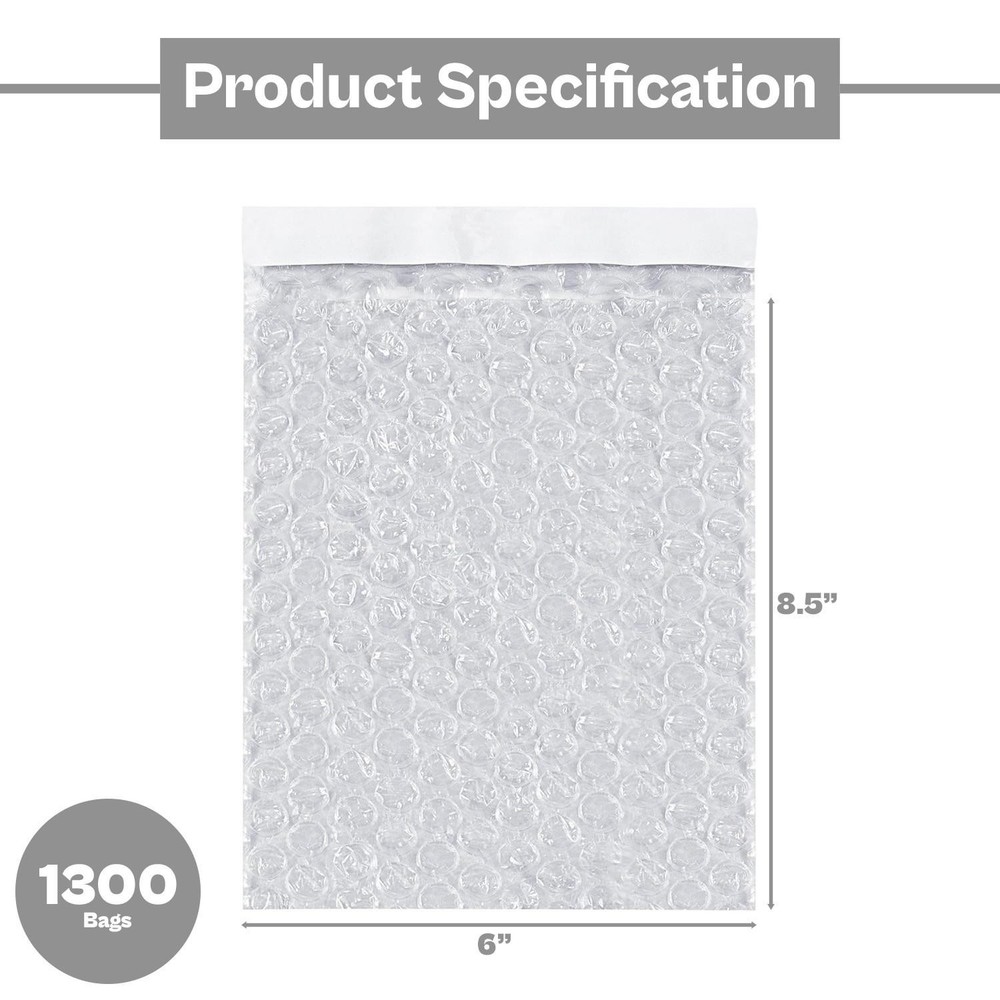 6" x 8.5" Bubble Out Bag 3/16" Bubble Lining Recyclable 1300 Pieces