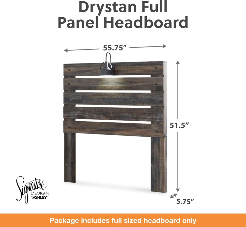 Drystan Rustic Panel Headboard ONLY with USB Charging Stations, Full, Brown