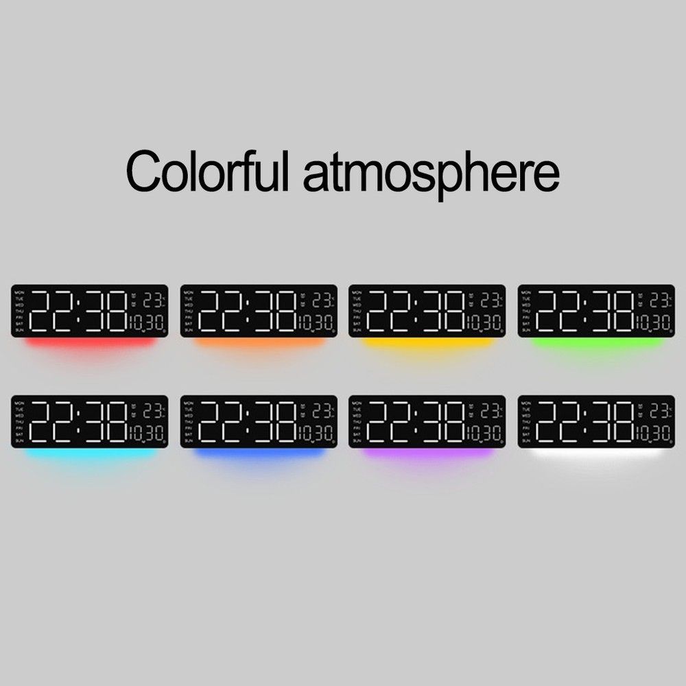 Digital RGB Wall Clock with Remote Control Temp Date Week Adjustable Brightness