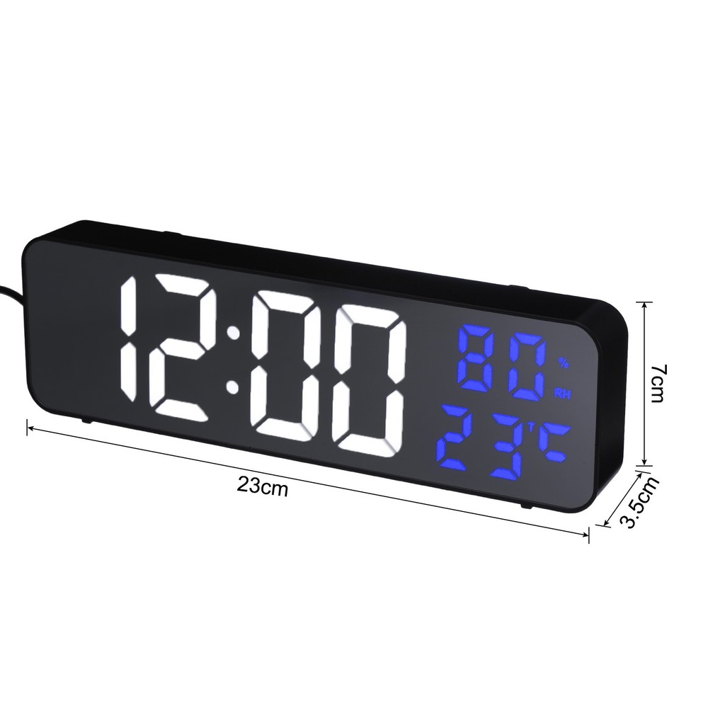 Round Electronic Alarm Clock Thin Clock with White & Blue Digits