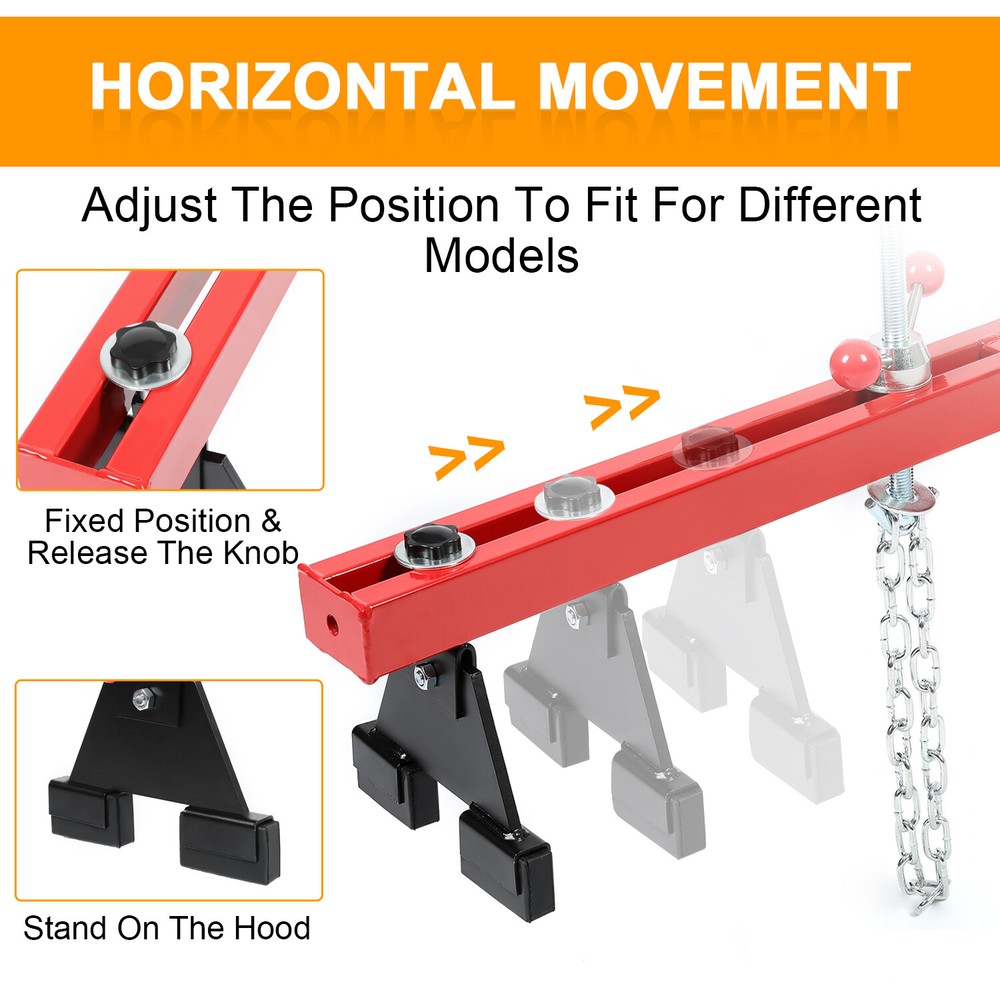 Engine Load Leveler 1100 LBS Capacity Support Bar Transmission W/ Dual Hook Red