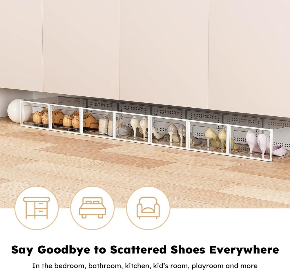 12 Pack X-Large Shoe Storage Box Clear Plastic Stackable #127K