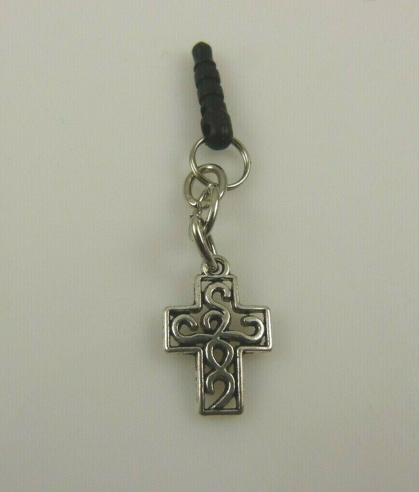 Easter cross cell phone Ipad charm ear cap dust plug silvertone