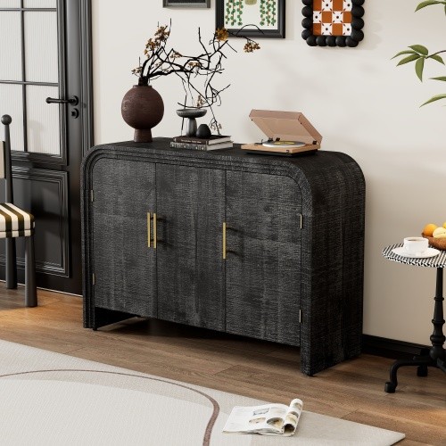 Minimalist Curved Sideboard With Gold Handles And Adjustable Partitions