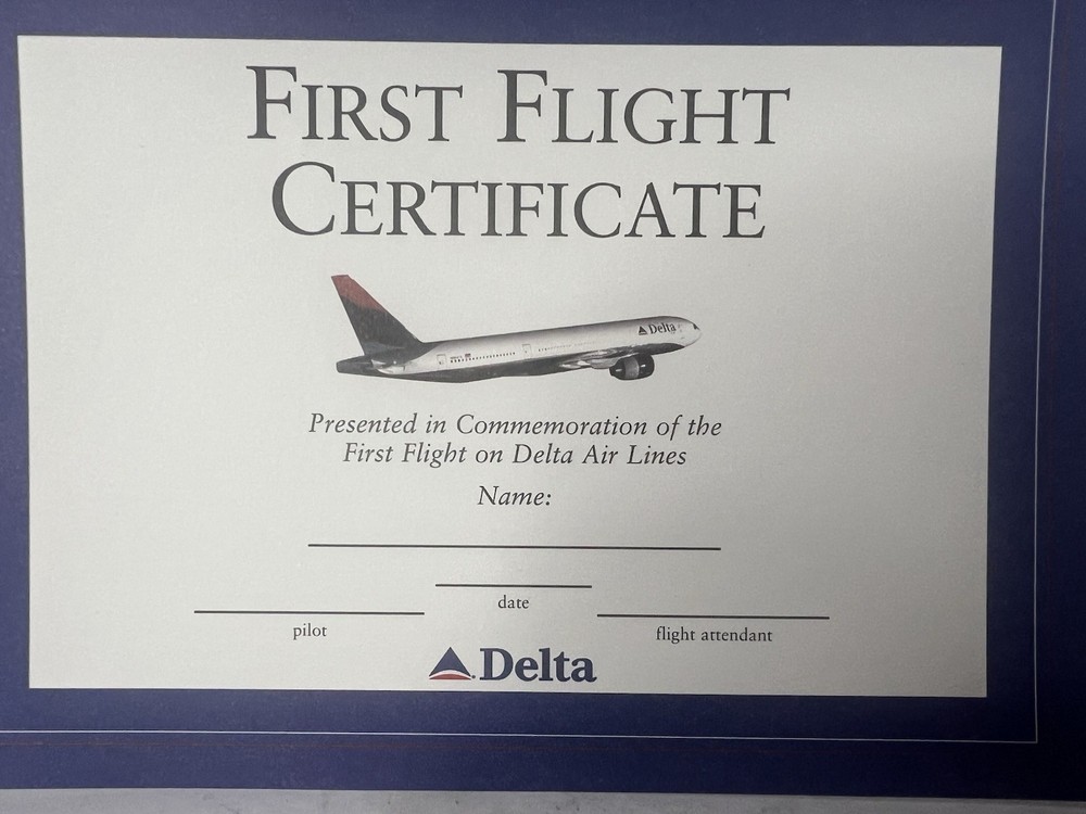 Delta Airlines First Flight Certificate Blank