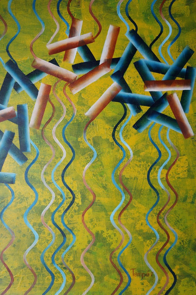 Acrylic on Canvas Composition Abstract - Signed TEMPE (20th)