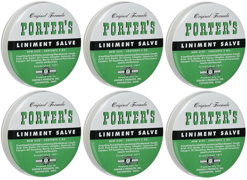 6 Pack Orginal Formula Porter's Liniment Salve 2 Oz cuts burns