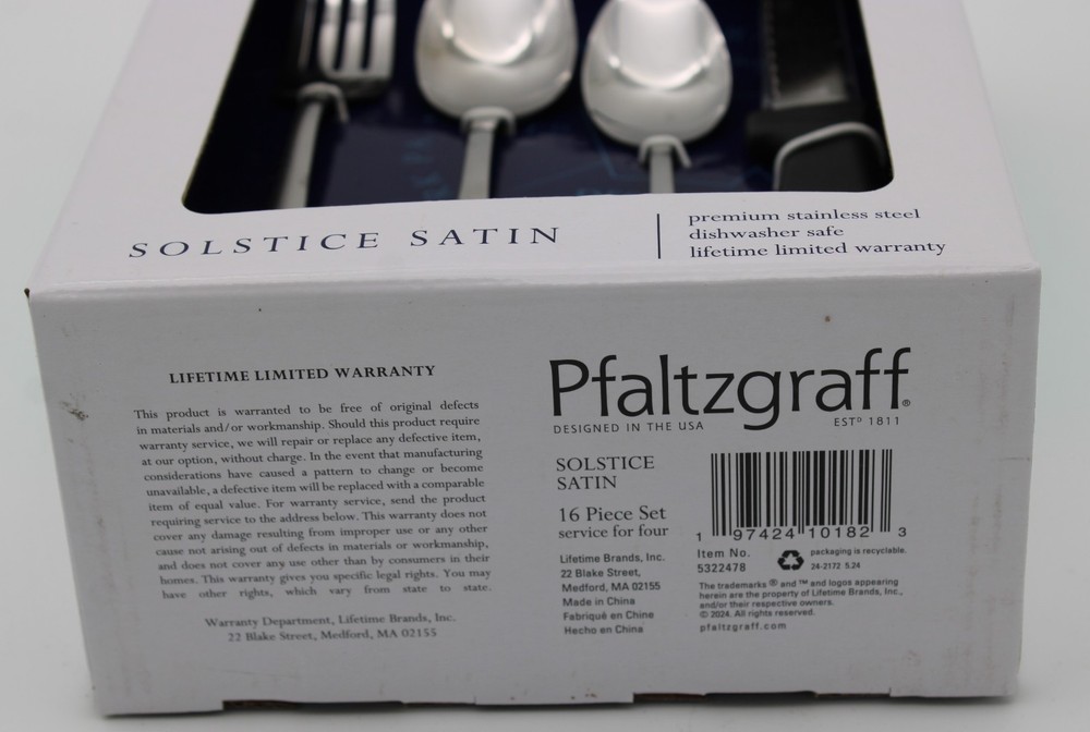 NIB Pfaltzgraff Solstice Satan 16 Piece Flatware Silverware NEW