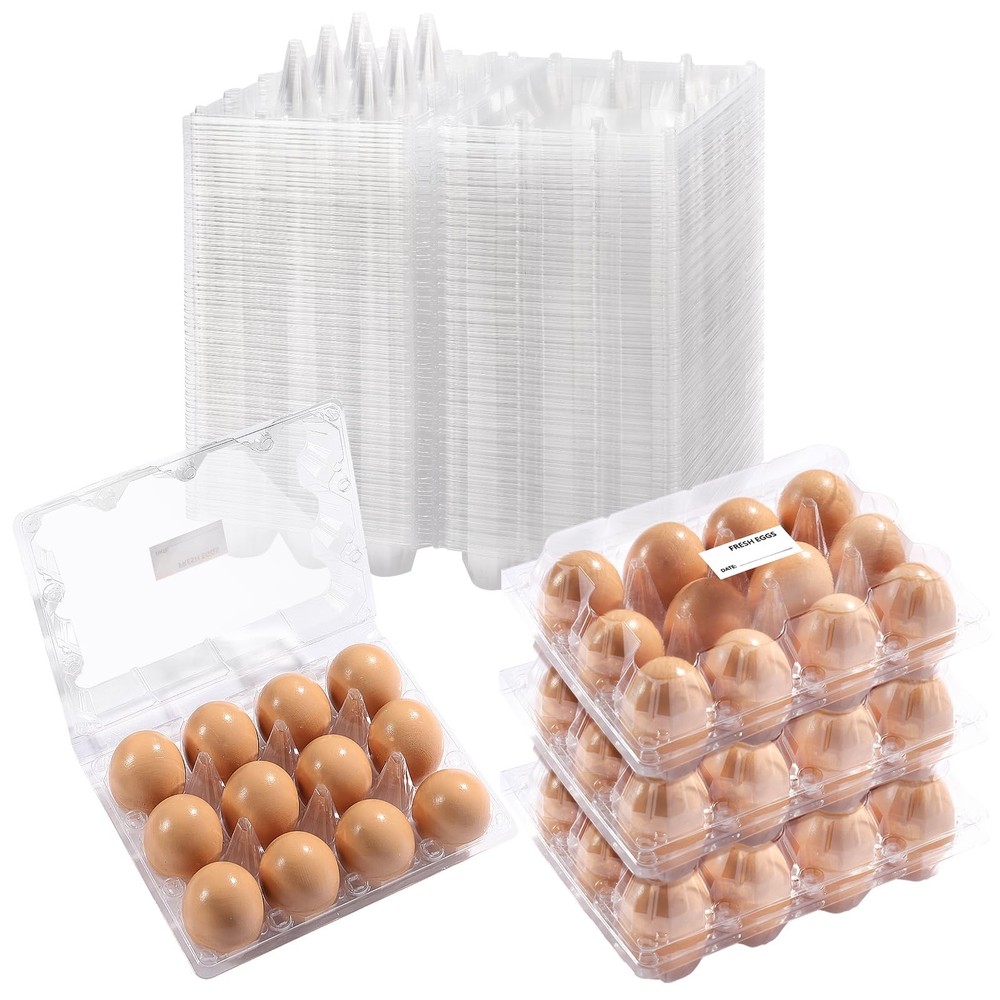 100 Pack 3x4 Plastic Egg Cartons Cheap Bulk 12 Count Clear Reusable & Sturdy
