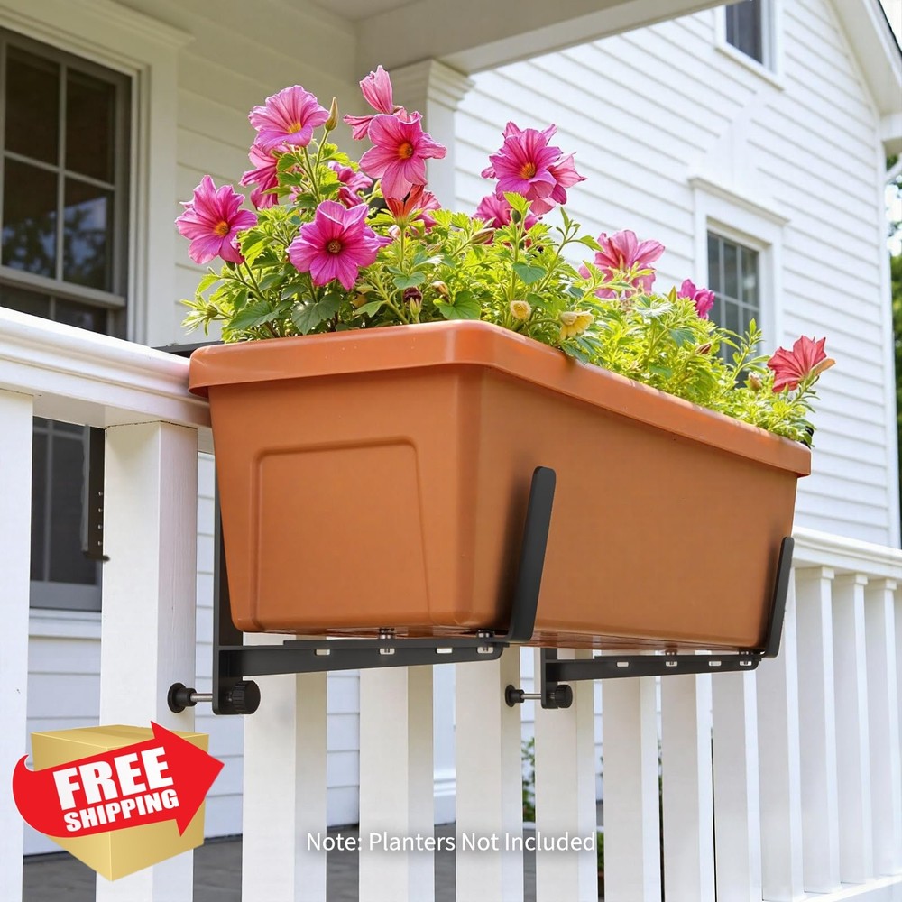 Window Box Brackets Black Heavy Duty Iron Flower Box Railing Set 2