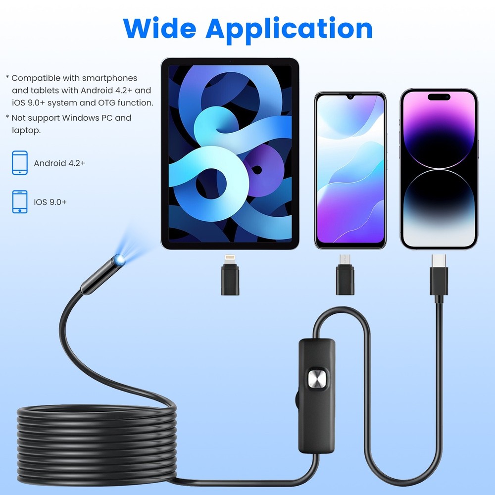 1920P HD Endoscope Camera w/ Light Inspection Borescope Tool APP Control Camera