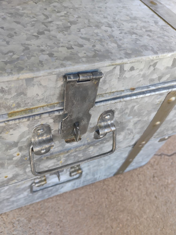 Galvanized 3pc Nesting Trunk Suitcase Lot Lockable Farm House Cottage Decor