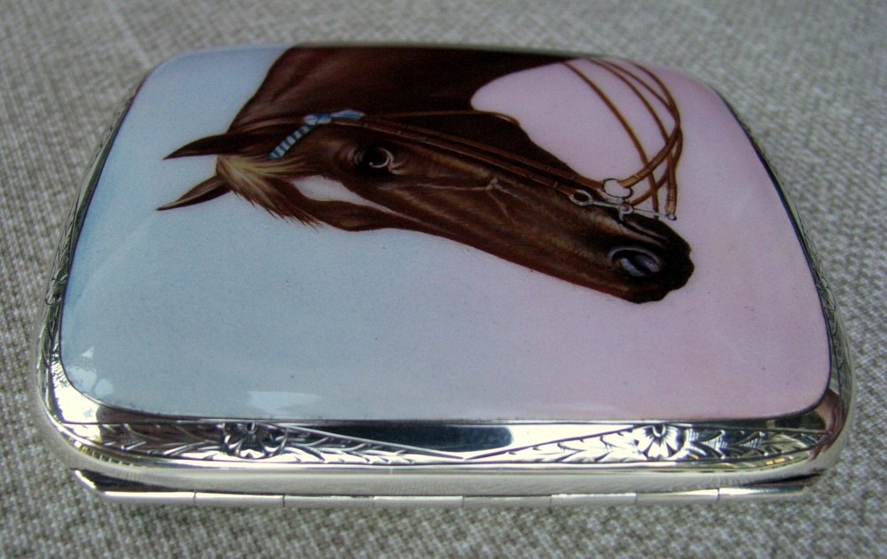 PRISTINE MINT ENGRAVED SILVER HAND PAINTED PORCELAIN CIGARETTE CHEROOT CASE 1910