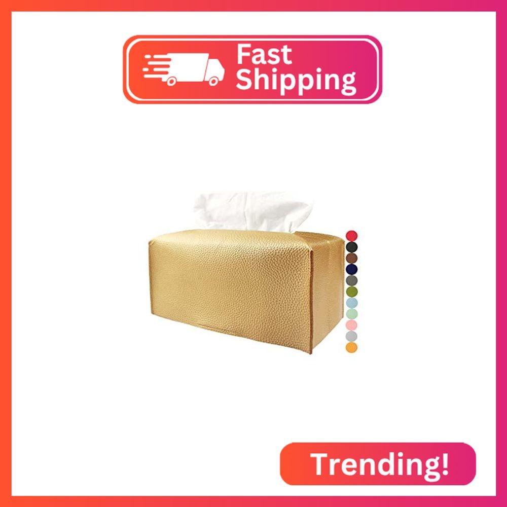 Gold Tissue Box Cover Rectangular – with Bottom Belt [JESMINI] Modern PU Leather