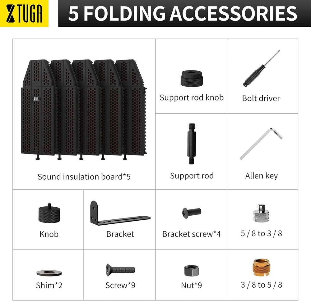 Microphone Isolation Shield 5-Panel Foldable Studio Soundproof Cover Black