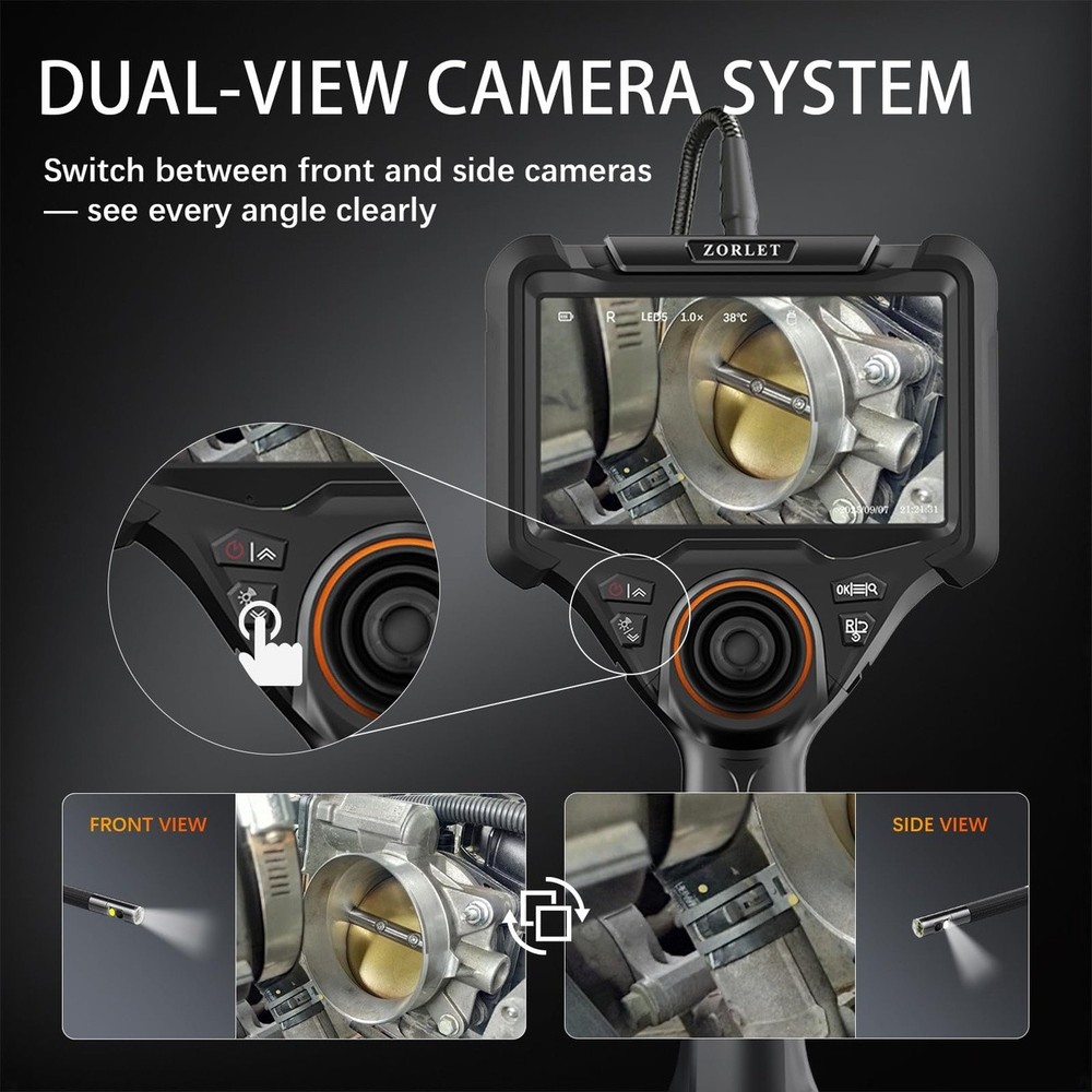 Flexible Borescope Camera 360 Dual Lens 5in Display Control