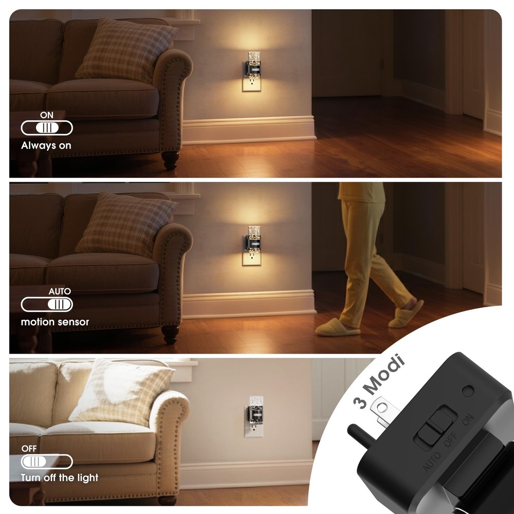 JandCase Motion Sensor Night Light, Night Lights Plug Into Wall, 2 Pack 3000k LE