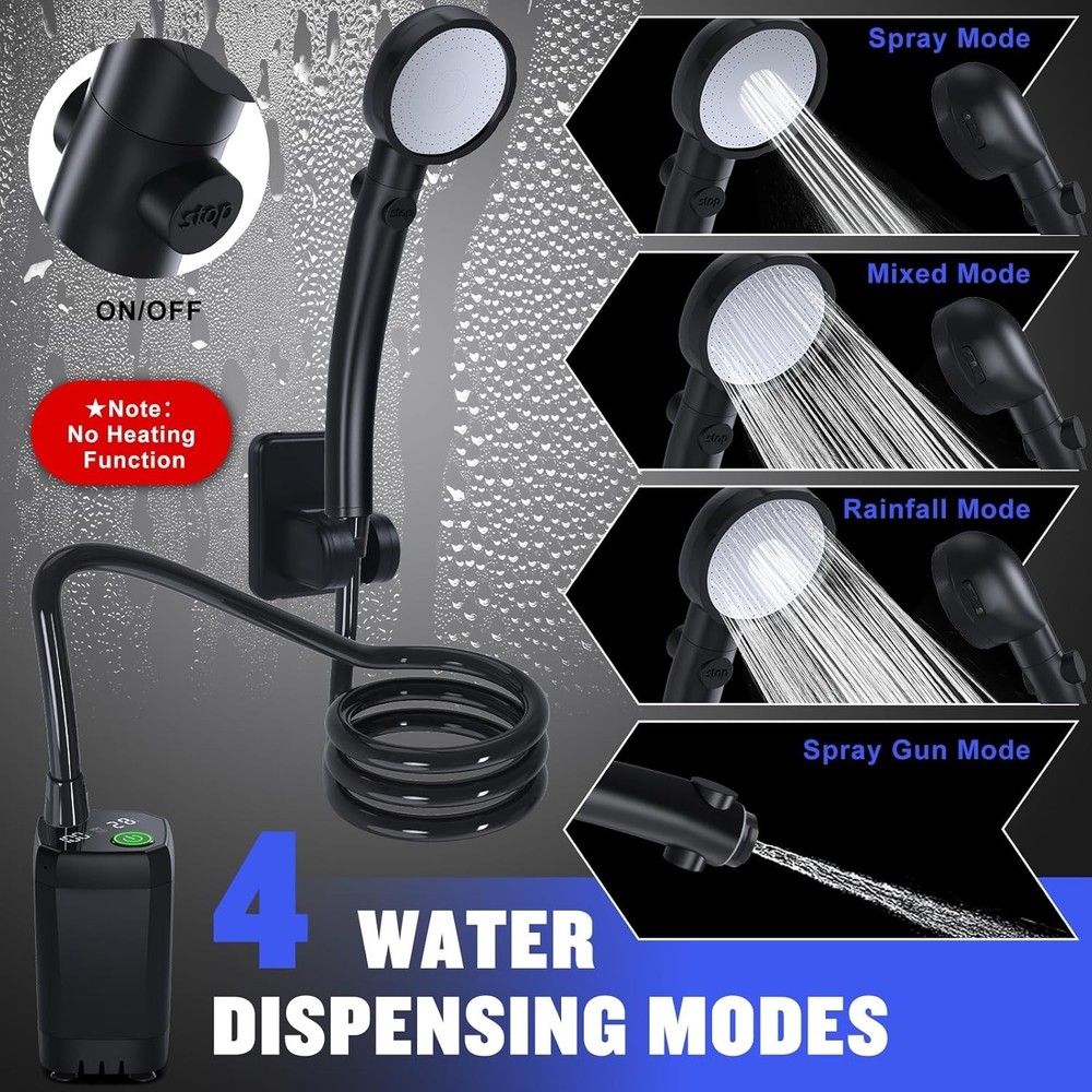 Versatile Waterproof Camping Shower Kit - Rechargeable & Adjustable Spray Modes