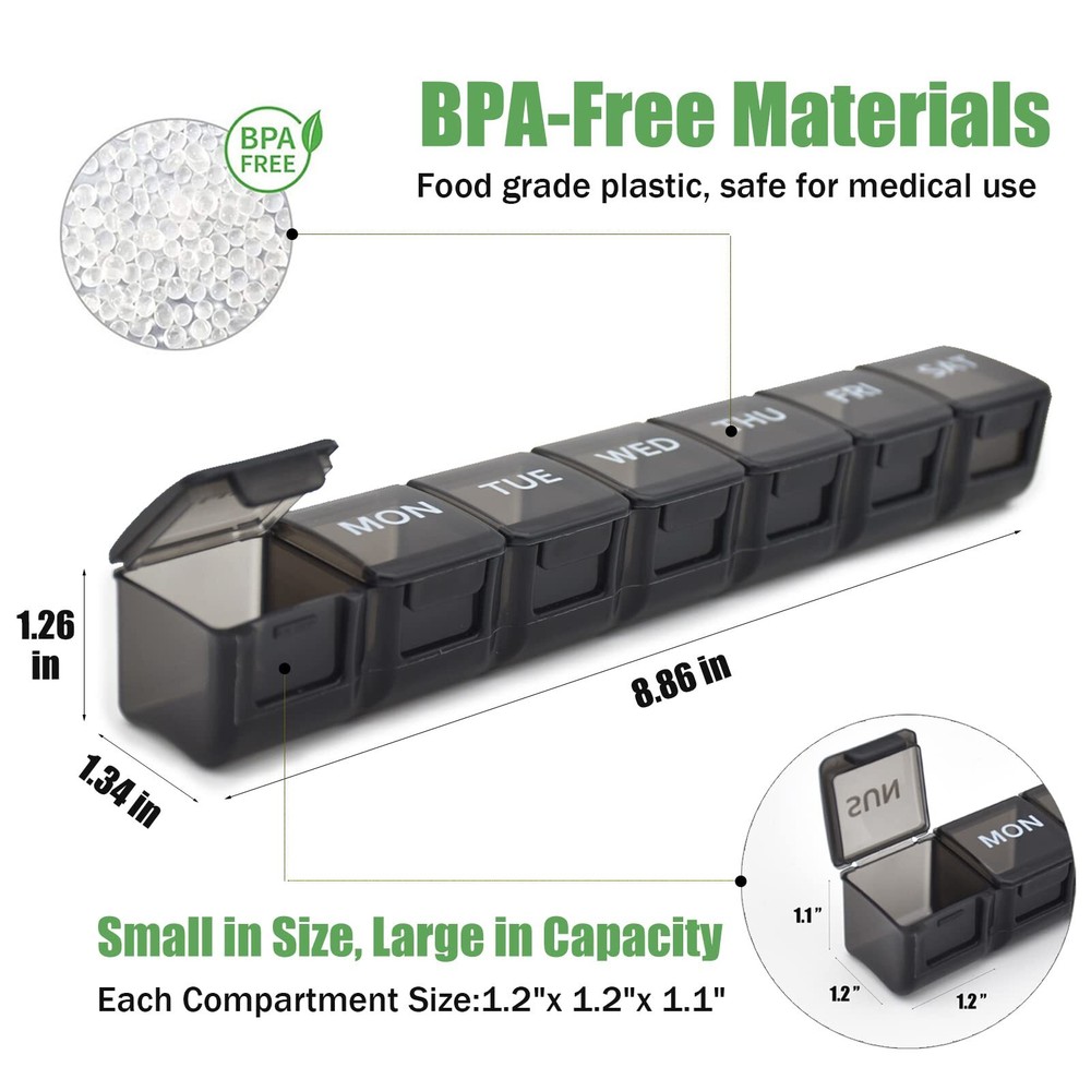 Pill Organizer 2 Pack, Pill Box 7 Day, Weekly Pill Case