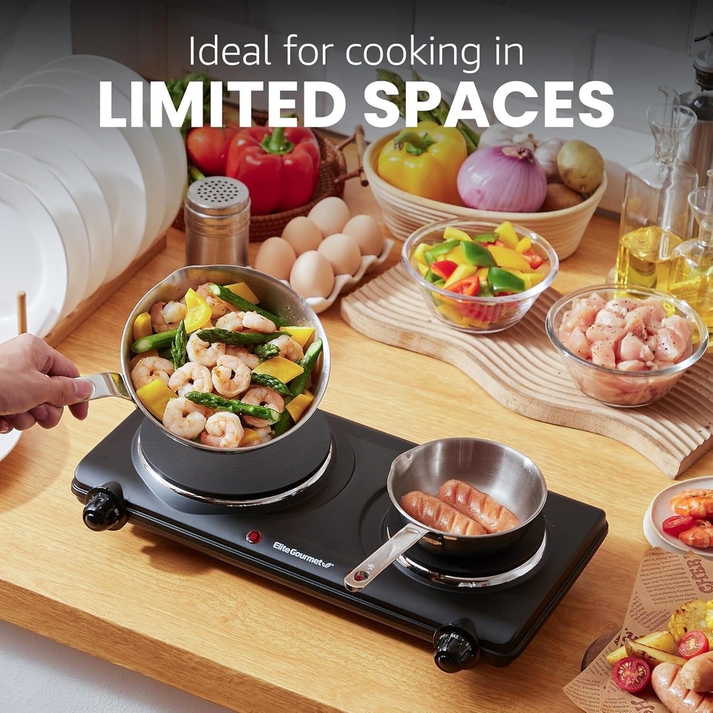 Compact Double Cast Iron Hot Plate - 1500 Watts with Easy Temperature Control