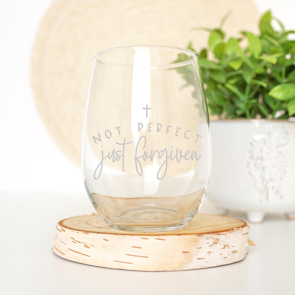 Not Perfect Forgiven Wine Glass Christian Religious Gift