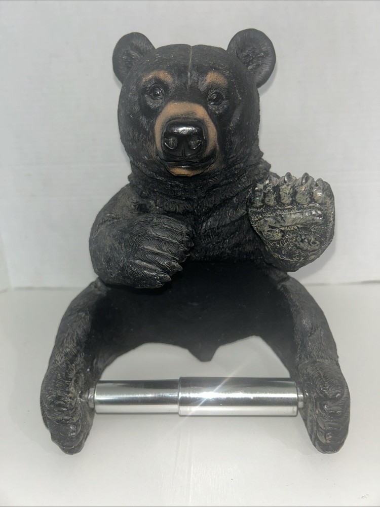 DWK Bathroom 3pc Black Bear Set TP & Towel Holder Light Switch Rustic Woods