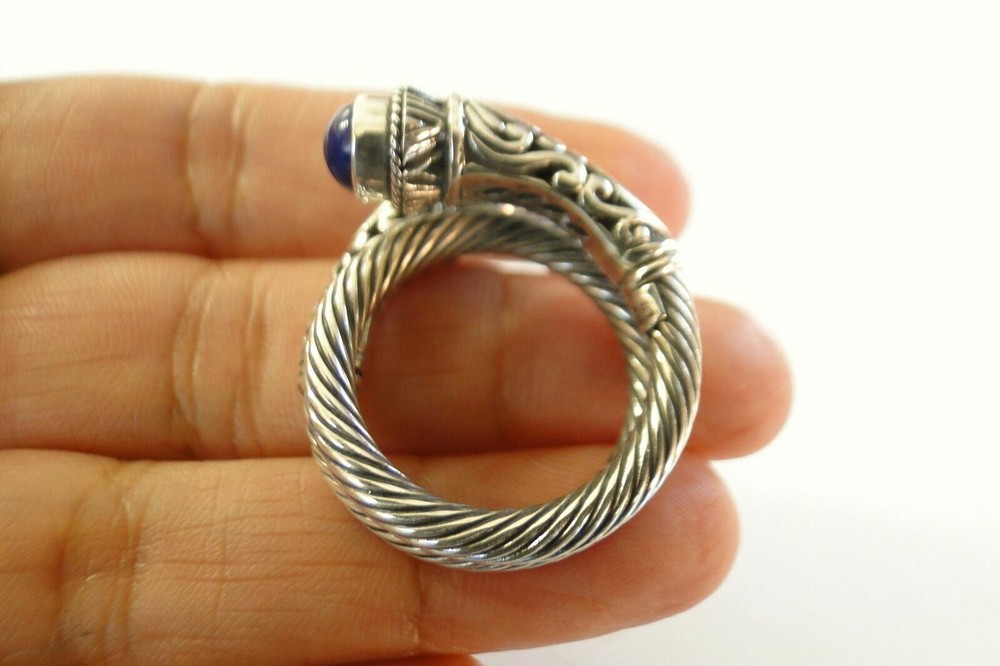 Blue Lapis Lazuli Statement 2-Stone Sterling Silver Wrap Ring Sz 7 8