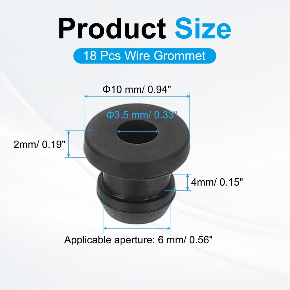 18pcs Wire Grommet, 6mm Mounting Dia Plastic Grommets Cable Hose Snap, Black