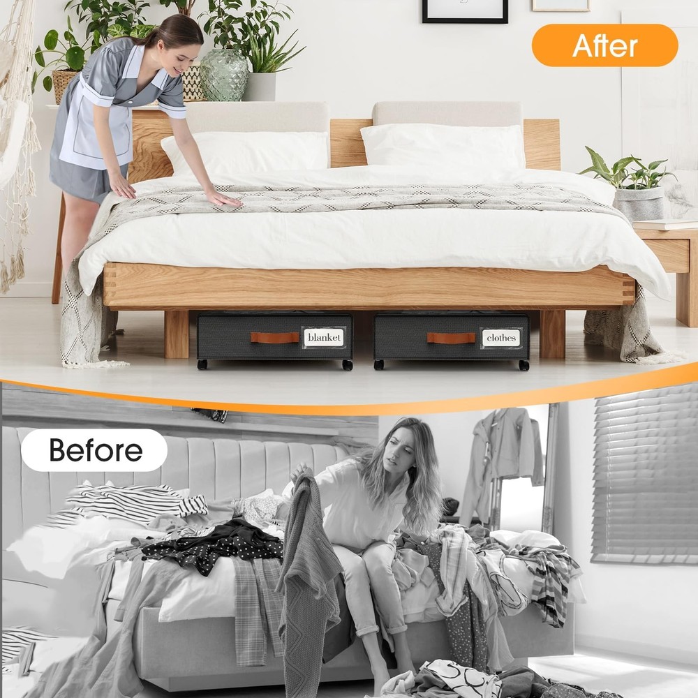 Under Bed Storage with Wheels 2Pack Storage Containers with Clear Window&Labe...