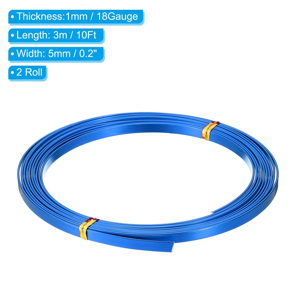 18 Gauge 5mm Wide Flat Wire, 10Ft 2 Roll Bendable Flat Bezel Wire, Blue