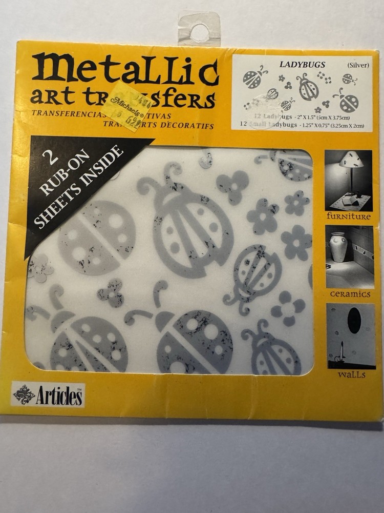Metallic Art Transfer Ladybug Decals Silver New