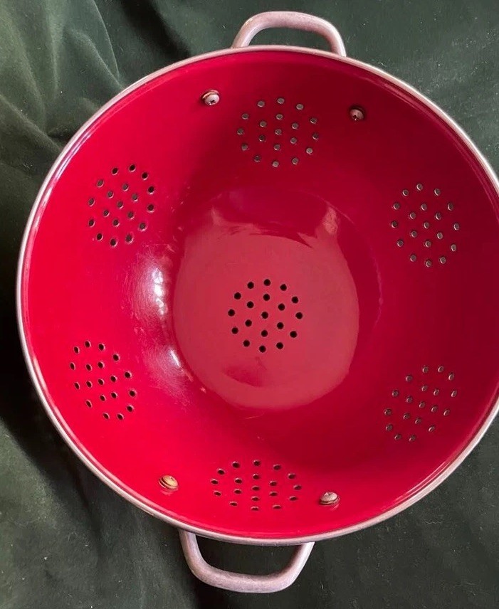 Vintage Red Enamel Colander