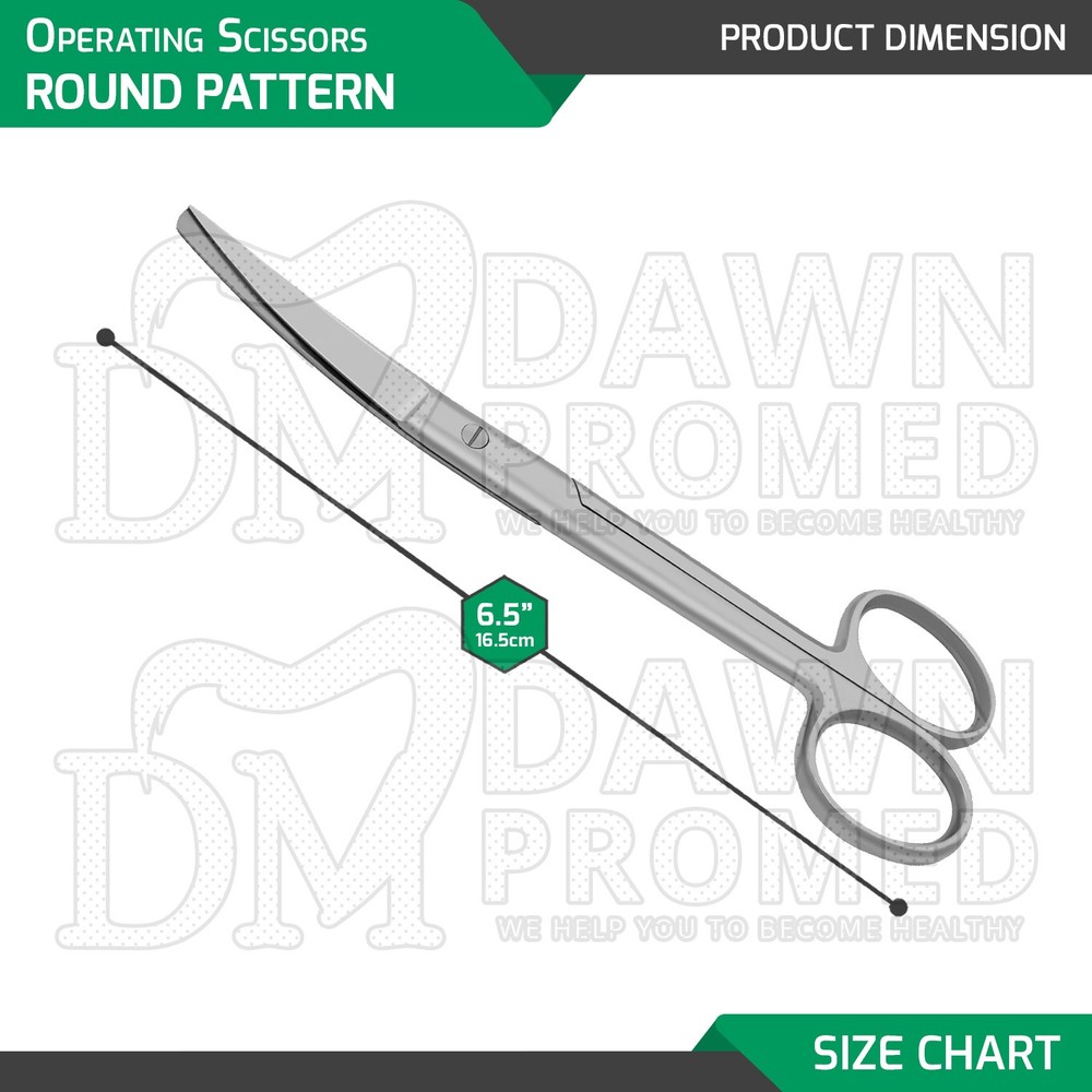 3 Pcs Operating Scissors 6.5" Curved Sharp Blunt Round Pattern Surgical Set