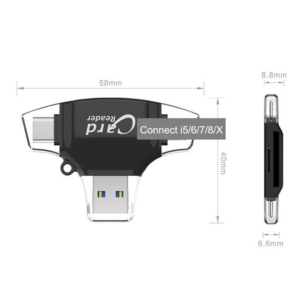 4-in-1 SD/TF Card Reader Micro SD USB 2.0 OTG Adapter For iPhone 13 Pro Max Mini