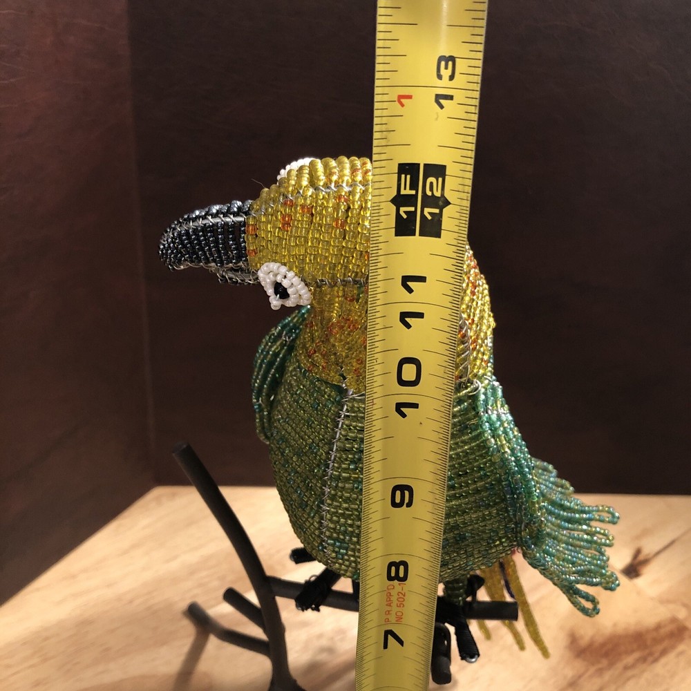 Parrot Sculpture with perch on stand Beaded Beautiful
